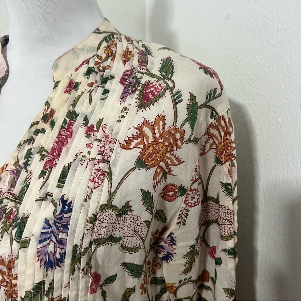 Passementrie Ofelia Blouse Cream And Red Pleated Tunic Mandarin Collar Large — image 4 of 8